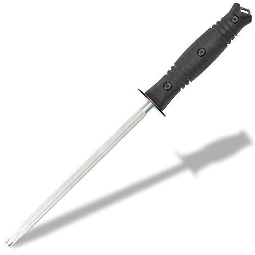 Premium Rugged 8 Inch Honing Steel For Kitchen And Camping, Stainless Steel, G10 Handles, Black, Cutlery, Tactical Knife Sharpener