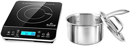  Duxtop Portable Induction Cooktop, Countertop Burner Induction Hot Plate, Silver 9600LS/BT-200DZ & Whole-Clad Tri-Ply Stainless Steel Saucepan With Lid, 1.6 Quart, Kitchen Induction Cookware