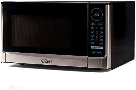  Hef Countertop Microwave, 1.1 Cubic Feet, Black With Stainless Steel Trim