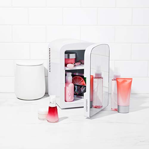  Portable Mirrored Personal Fridge, 4 Liter Mini Refrigerator, Skin Care, Makeup Storage, Beauty, Serums And Face Masks, Small For Desktop Or Travel, Cool & Heat, Cosmetic Application
