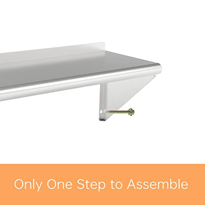  ERUPTA 12 X 48 Inches 300 Lb,Stainless Steel Wall Mount Floating Shelving,Commercial Stainless Steel NSF Shelf For Restaurant Kitchen, Home Kitchen,Hotle,Food Truk,Garage.