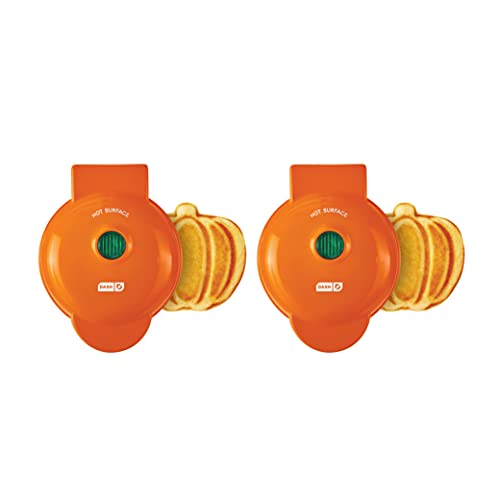 Dash Ash Mini Waffle Maker (2 Pack) For Individual Waffles Hash Browns, Keto Chaffles With Easy To Clean, Non-Stick Surfaces, 4 Inch, Halloween, Orange