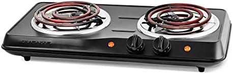  Vente Electric Double Coil Burner 6 & 5.75 Inch Hot Plate Cooktop With Temperature Control And Easy To Clean Stainless Steel Base, 1700W Portable Countertop Stove For Home Or Dorm, Black BGC102B