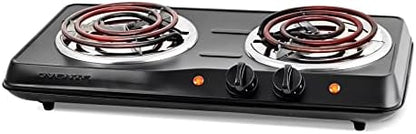  Vente Electric Double Coil Burner 6 & 5.75 Inch Hot Plate Cooktop With Temperature Control And Easy To Clean Stainless Steel Base, 1700W Portable Countertop Stove For Home Or Dorm, Black BGC102B