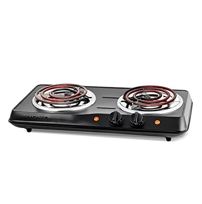  Vente Electric Double Coil Burner 6 & 5.75 Inch Hot Plate Cooktop With Temperature Control And Easy To Clean Stainless Steel Base, 1700W Portable Countertop Stove For Home Or Dorm, Black BGC102B