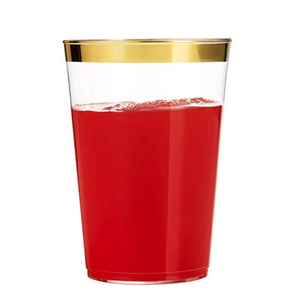  100 Gold Plastic Cups 14 Oz Clear Plastic Cups Tumblers Gold Rimmed Cups Fancy Disposable Wedding Cups Elegant Party Cups With Gold Rim