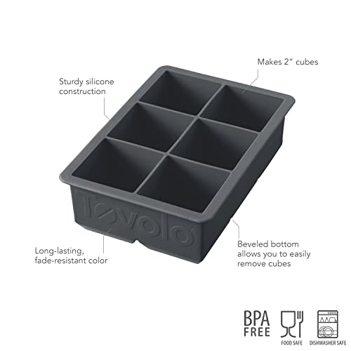  King Cube Ice Tray (Charcoal) - Reusable & Large Silicone Molds For Whiskey, Cocktails, Coffee, Bartender Accessories, & Smoothies / BPA-Free & Dishwasher-Safe