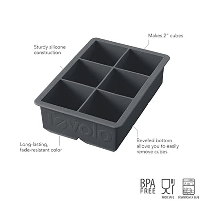  King Cube Ice Tray (Charcoal) - Reusable & Large Silicone Molds For Whiskey, Cocktails, Coffee, Bartender Accessories, & Smoothies / BPA-Free & Dishwasher-Safe