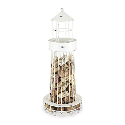  5599 Lighthouse Wine Cork Holder And Farmhouse Home Decor Kitchen Accessory, Set Of 1, White