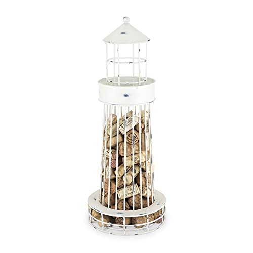  5599 Lighthouse Wine Cork Holder And Farmhouse Home Decor Kitchen Accessory, Set Of 1, White