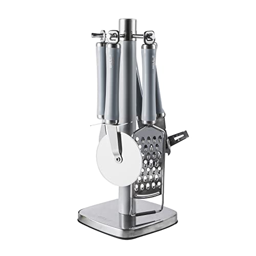  Tainless Steel Kitchen Gadget Set,5PCS Kitchen Accessories With Pizza Cutter, Can Opener, Y Peeler, Grater And Gadgets Holder