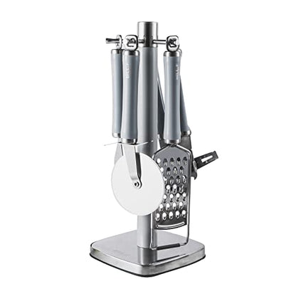  Tainless Steel Kitchen Gadget Set,5PCS Kitchen Accessories With Pizza Cutter, Can Opener, Y Peeler, Grater And Gadgets Holder