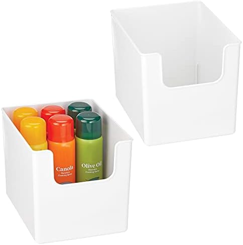  Modern Wide Plastic Open Front Dip Storage Organizer Bin Basket For Kitchen Organization - Shelf, Cupboard, Cabinet, And Pantry Organizing Decor - Ligne Collection - 2 Pack - Clear