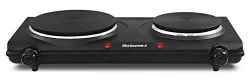  GLCMKZ09BKR09 Retro Countertop Microwave Oven, 0.9 Cu Ft, Black & Elite Gourmet EDB-302BF Countertop Dual Flat Burner, Electric Hot Burner, 1500 Watts (Black)