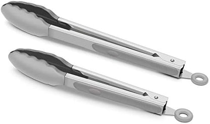  2 Pack Black Kitchen Tongs, Premium Silicone BPA Free Non-Stick Stainless Steel BBQ Cooking Grilling Locking Food Tongs, 9-Inch & 12-Inch