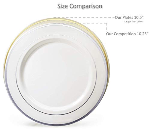  " OCCASIONS " 600 Pcs Set & 120 Guest Wedding Disposable Plastic Plate & Silverware Combo Set (Ivory & Gold Rim Plates, Gold Silverware)