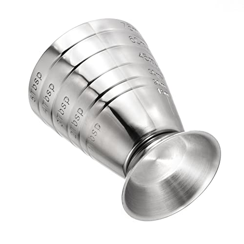  Measuring Cup Cocktail Jigger Stainless Steel Cup For Liquid Or Dry Mini Espresso Shot Glass Up To 2.5oz, 5Tbsp, 75ml, Silver