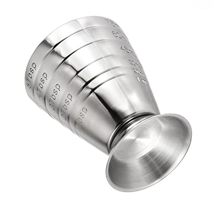  Measuring Cup Cocktail Jigger Stainless Steel Cup For Liquid Or Dry Mini Espresso Shot Glass Up To 2.5oz, 5Tbsp, 75ml, Silver