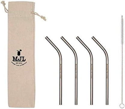  Combo Pack Thin Bent Stainless Steel Straws For Mason Jars (6 Pack + Cleaning Brush + Cloth Bag)