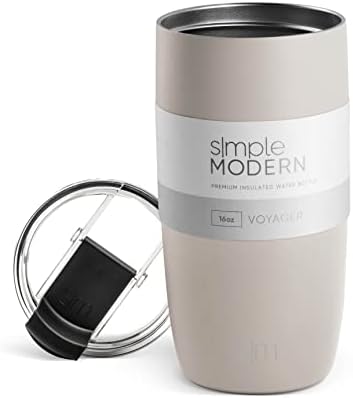  Travel Coffee Mug Tumbler With Flip Lid | Reusable Insulated Stainless Steel Cold Brew Iced Coffee Cup Thermos | Gifts For Women Men Him Her | Voyager Collection | 16oz | Almond Birch