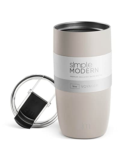  Travel Coffee Mug Tumbler With Flip Lid | Reusable Insulated Stainless Steel Cold Brew Iced Coffee Cup Thermos | Gifts For Women Men Him Her | Voyager Collection | 16oz | Almond Birch