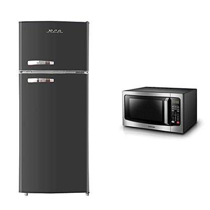 RCA RFR786-BLACK 2 Door Apartment Size Refrigerator With Freezer, 7.5 Cu. Ft, Retro Black & TOSHIBA EM131A5C-SS Countertop Microwave Oven, 1.2 Cu Ft With 12.4" Turntable, 1100W