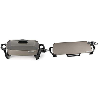 Presto Electric Skillet, 16", Grey Ceramic & Ceramic 22-inch Electric Griddle With Removable Handles, One Size, Black