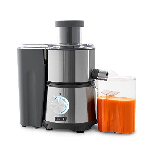 Dash Ash Compact Centrifugal Juicer, Press Juicing Machine, 2-Speed, 2" Wide Feed Chute For Whole Fruit Vegetable, Anti-drip, Stainless Steel Sieve - Cool Grey