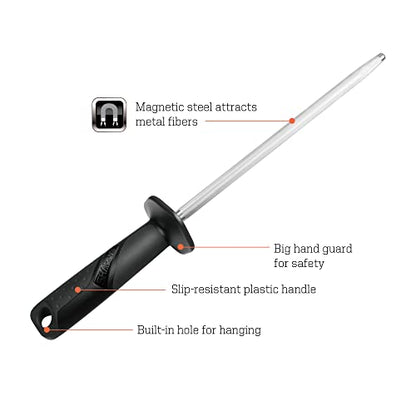  117N Professional Kitchen Knife Sharpening Honing Steel Sharpener Rod Restore Blade Quickly(10 Inch)