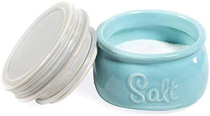  Mason Salt Cellar - Ceramic Salt Cellar With Lid - Rustic Farmhouse Decor By Sparrow Decor (Blue)