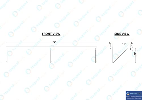  Stainless Steel Wall Shelf | Square Edge | Heavy Duty | Commercial Grade | Wall Mount | NSF Certified (14" Width X 72" Length)