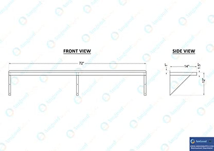  Stainless Steel Wall Shelf | Square Edge | Heavy Duty | Commercial Grade | Wall Mount | NSF Certified (14" Width X 72" Length)