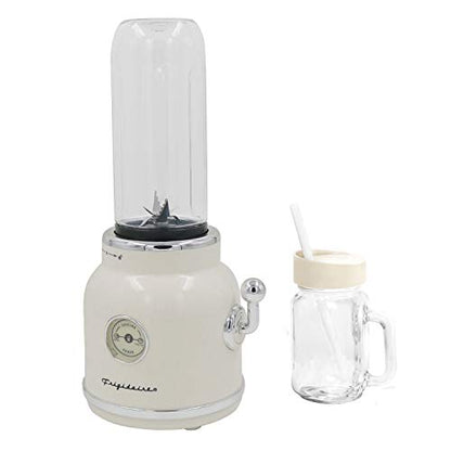 FRIGIDAIRE EFR756-CREAM EFR756, 2 Door Apartment Size Retro Refrigerator With Top Freezer, Chrome Handles, 7.5 Cu Ft, Cream & ESMM100-CREAM Retro Smoothie Maker Blender With Mason Jar, Cream