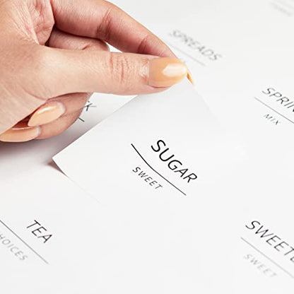  144 Pantry Labels For Containers, Food Storage, Preprinted Black All Caps Fine Line On Matte White Vinyl Stickers + Numbers For Minimalist Style Kitchen