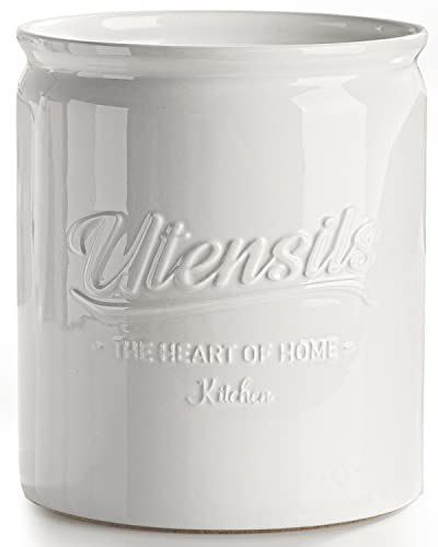  Getstar Utensil Holder For Kitchen Counter (7.2” X 6.2”) , Large Kitchen Utensil Holder With Protective & Non-Slip Cork Mat, Ceramic Cooking Utensil Holder (White)