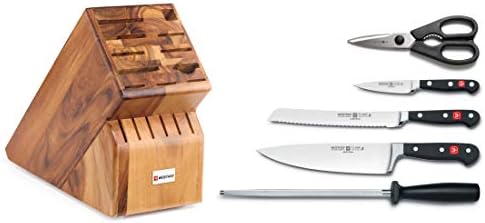 Wüsthof WUSTHOF Classic 6 Piece Kitchen Knife Set | 3.5" Paring Knife, 8" Bread Knife, 8" Cook's Knife, 9" Honing Steel Come Apart Kitchen Shears, Black