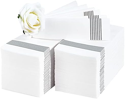  200 Packs Linen-like Guest Towels Disposable, Disposable Dinner Napkins Paper For Kitchen, Disposable Hand Towels For The Bathroom, Wedding Napkins, Party Napkins. (Striped Silver)