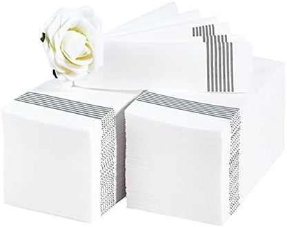  200 Packs Linen-like Guest Towels Disposable, Disposable Dinner Napkins Paper For Kitchen, Disposable Hand Towels For The Bathroom, Wedding Napkins, Party Napkins. (Striped Silver)