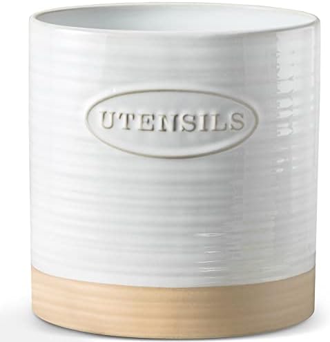  YHOSSEUN Kitchen Utensil Crock For Farmhouse Decor Utensil Holder For Countertop Organizer Extra-Large Utensil Caddy Porcelain, Oval, Green