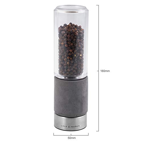 Cole & Mason H321802 Regent Salt Mill | Precision+ Stemless | Concrete/Stainless Steel/Acrylic | 180mm | Single | Includes 1 X Salt Grinder | Lifetime Mechanism Guarantee