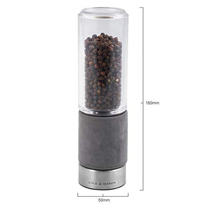 Cole & Mason H321802 Regent Salt Mill | Precision+ Stemless | Concrete/Stainless Steel/Acrylic | 180mm | Single | Includes 1 X Salt Grinder | Lifetime Mechanism Guarantee