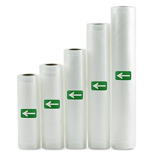  Mozing Vacuum Sealer Bags, Commercial Grade Food Seal Bag Rolls, Meal Saver Bags For Storage Or Sous Vide, 5 Pack 1 Roll 5.9" X 11', 1 Roll 6.7" X 11', 1 Roll 7.9" X 11', 1 Roll 9.8" X 11' And 1 Roll 11" X 11' (5 Rolls)