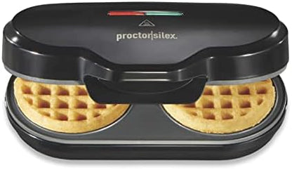  Double Mini Waffle Maker Machine With 4” Round Non-stick Grids, Makes 2 Personalized Individual Breakfast Chaffles And Hashbrowns, Compact, Black (26102)