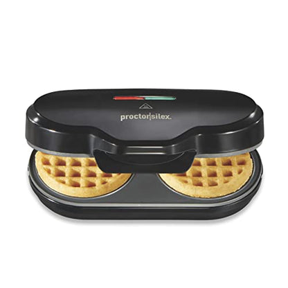  Double Mini Waffle Maker Machine With 4” Round Non-stick Grids, Makes 2 Personalized Individual Breakfast Chaffles And Hashbrowns, Compact, Black (26102)