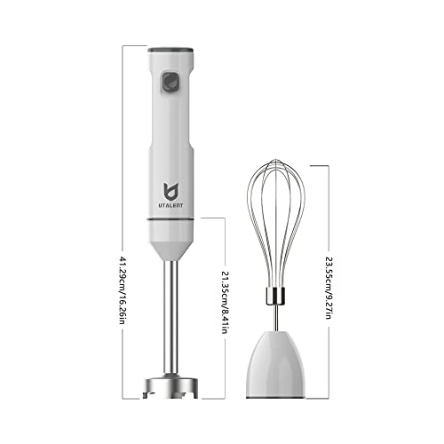  Cordless Hand Blender, UTALENT Variable Speed Immersion Blender Handheld Rechargeable, With Fast Charger, Egg Whisk, For Smoothies, Milkshakes, Hummus And Soups – White