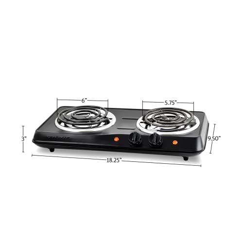 Vente Electric Double Coil Burner 6 & 5.75 Inch Hot Plate Cooktop With Temperature Control And Easy To Clean Stainless Steel Base, 1700W Portable Countertop Stove For Home Or Dorm, Black BGC102B
