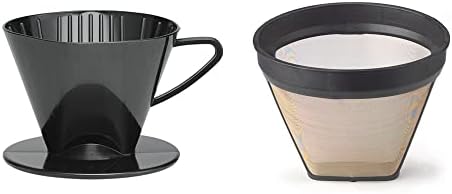  Pour-Over Reusable Coffee Brewing Cone With Gold-Toned Mesh Permanent Coffee Filter, Number 4-Size, Black