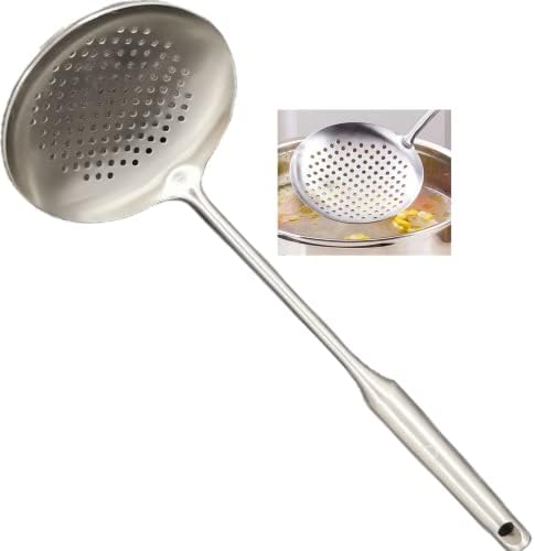  Kimmer Spoon Stainless Steel 304 Slotted Colander Strainer Ladle For Cooking Professional Heat Proof Hollow Handle Dishwasher Safe 14.96 Inches