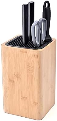  XL Bamboo Universal Knife Block Holder With Slots For Scissors And Sharpening Rod, Safe, Space Saver Knives Storage Stand Display Without Knives, Unique Slot Design To Protect Blade