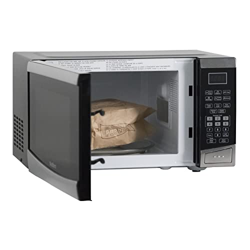  MW92S Microwave Oven 900-Watts Compact With 6 Pre Cooking Settings, Speed Defrost, Electronic Control Panel And Glass Turntable, Metallic